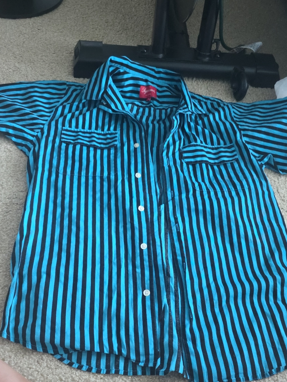 Supreme Black and Blue Vertical Stripe Polo Shirt